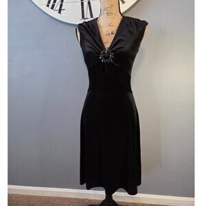 vintage high low aline sleeveless velvet black dress vneck made USA XS